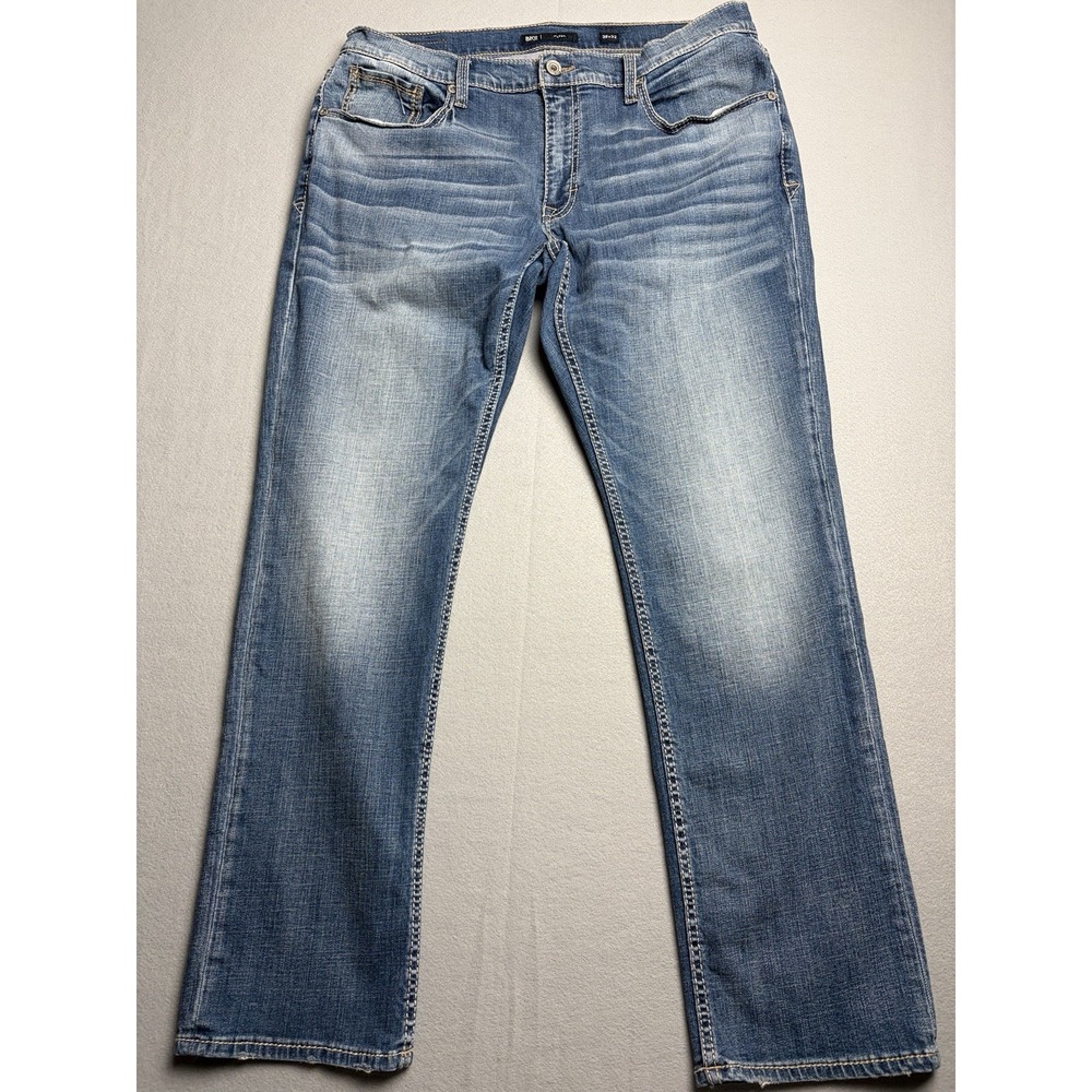 BKE Mason Jeans Mens 38x31 Blue Straight Leg Stretch Denim Buckle